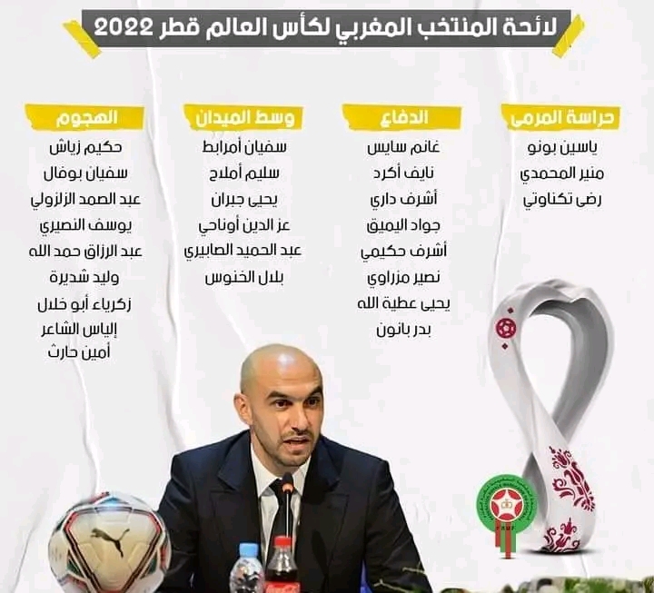 عاجل اللائحة النهاية للمنتخب الوطني المغربي 🇲🇦☺️
